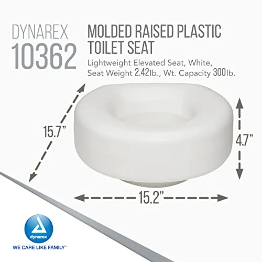 El asiento de inodoro elevado moldeado Dynarex es un asiento elevado liviano para pacientes poscirugía o tener dificultad en movimiento de Sta