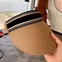 Summer Women's Sun Hat Simple Empty Top Anti UV Handmade Straw Visor Cap Casual Girls Travel Beach Shade Hats for Women 2024