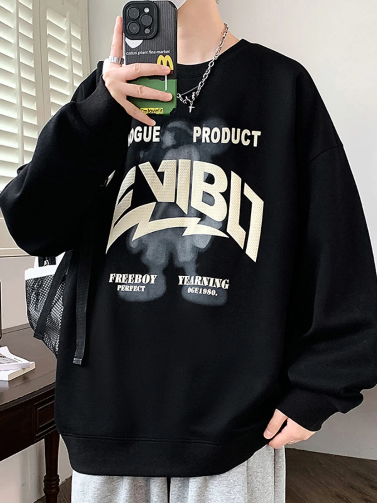 

Casual Printed Sweatirt Set for Teens round Ne Long Sve Heavyweight Loose Fit Spring Autumn Sports Wear Cotton Polyester