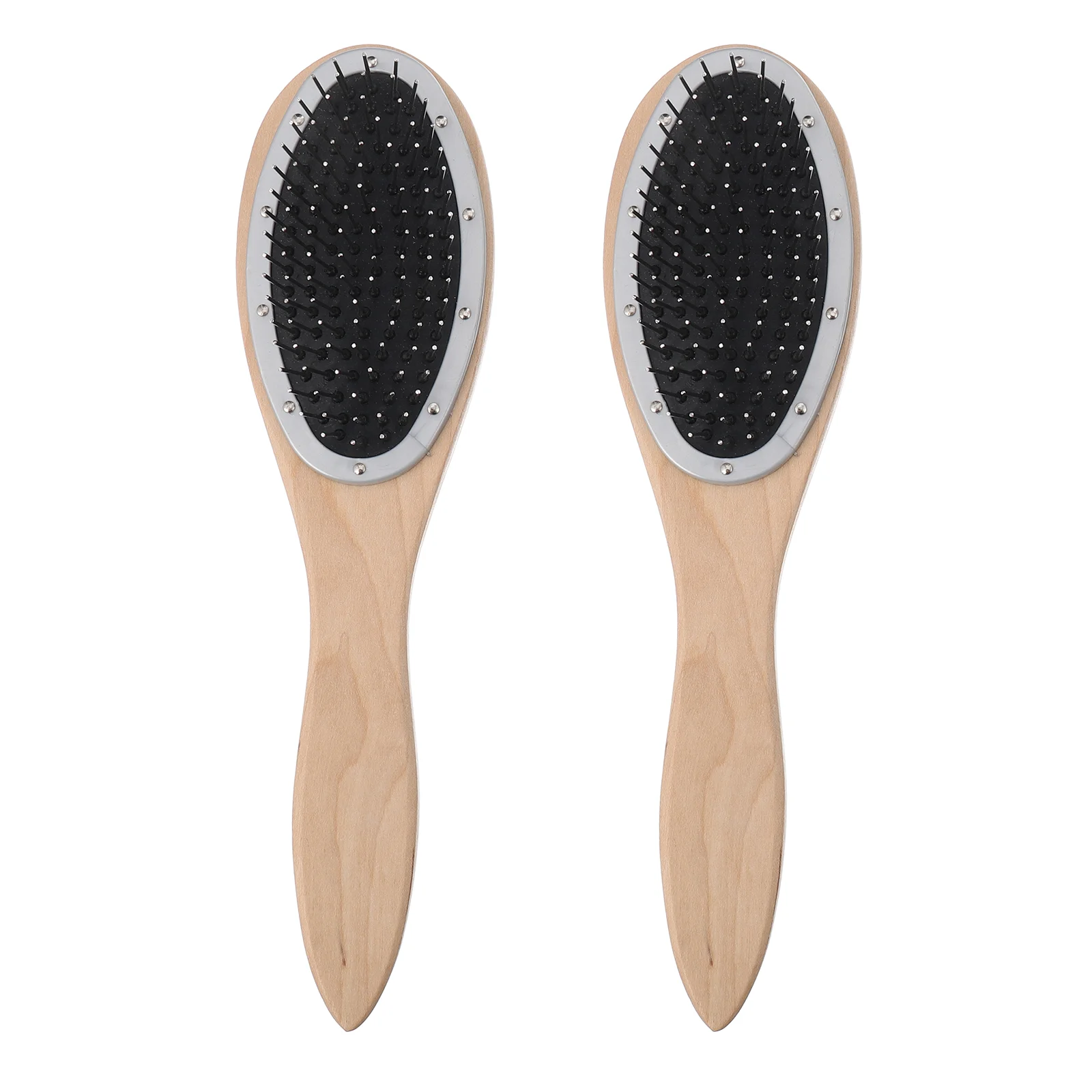 

2 Pcs Steel Comb Hair Brush Wire Bristle Wooden Detangling Paddle Stainless