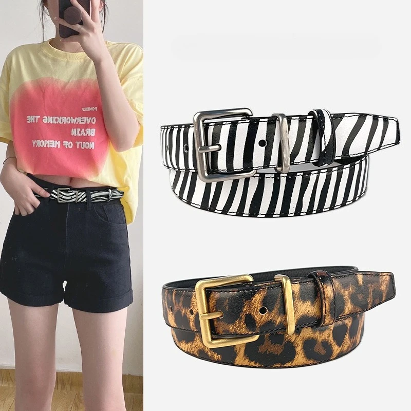 New European and American Punk Women's Belt  Versatile Pants First Layer Cowhide Needle Buckle Star Decorative Belt