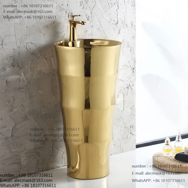 

Outdoor large round standing washbasin ceramic integrated bathroom sink gold seat