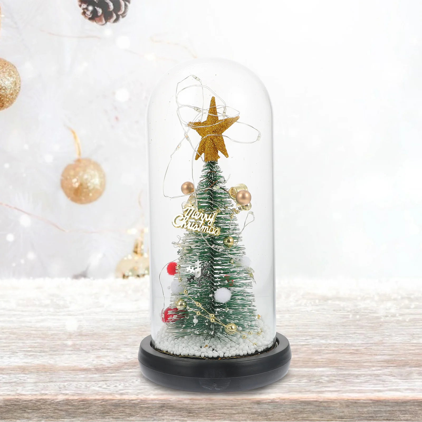 

Tabletop Decoration Desktop Glowing Christmas Tree Glass Cover Ornament