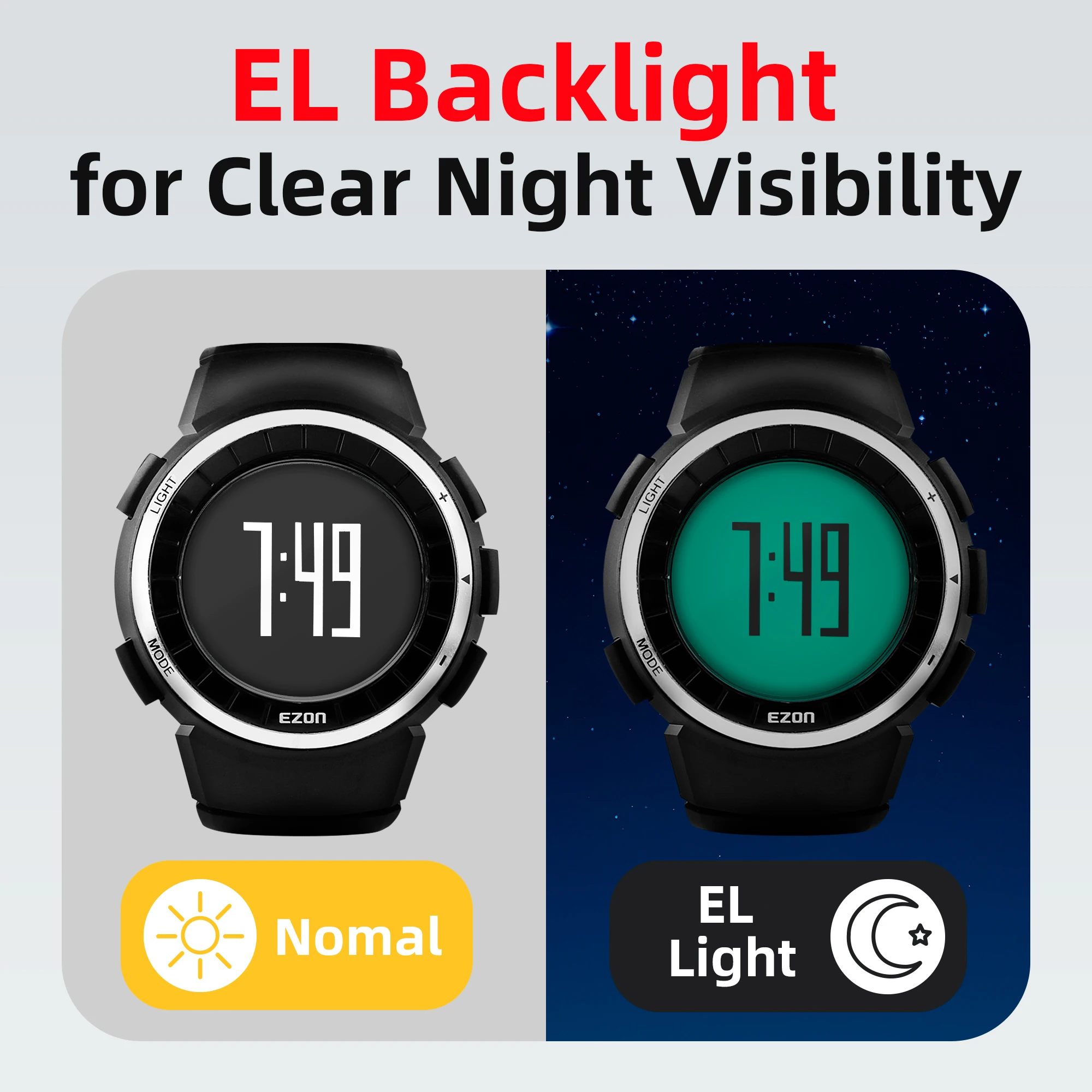EZON T029 Men Sports Watch Pedometer Calories Chronograph Fashion Outdoor Fitness Watches 50M Waterproof Digital Wristwatches