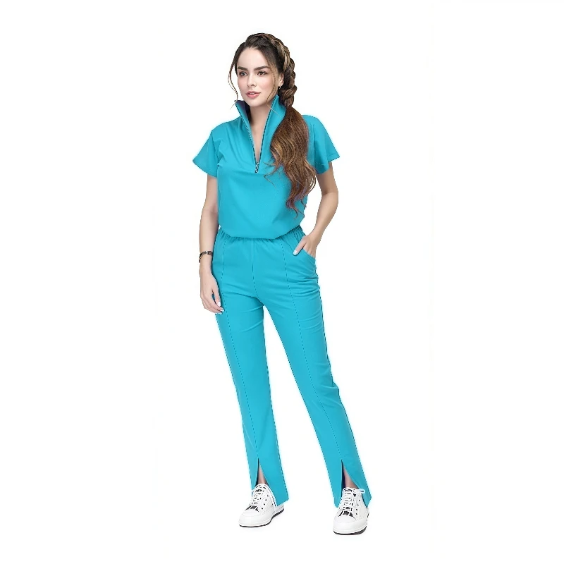 Tunique multicolore de haute qualité, combinaison de travail pour Spa, uniforme d'hôpital pour infirmières, ensembles de gommage pour femmes, ensemble à fermeture éclair, uniformes médicaux à manches courtes
