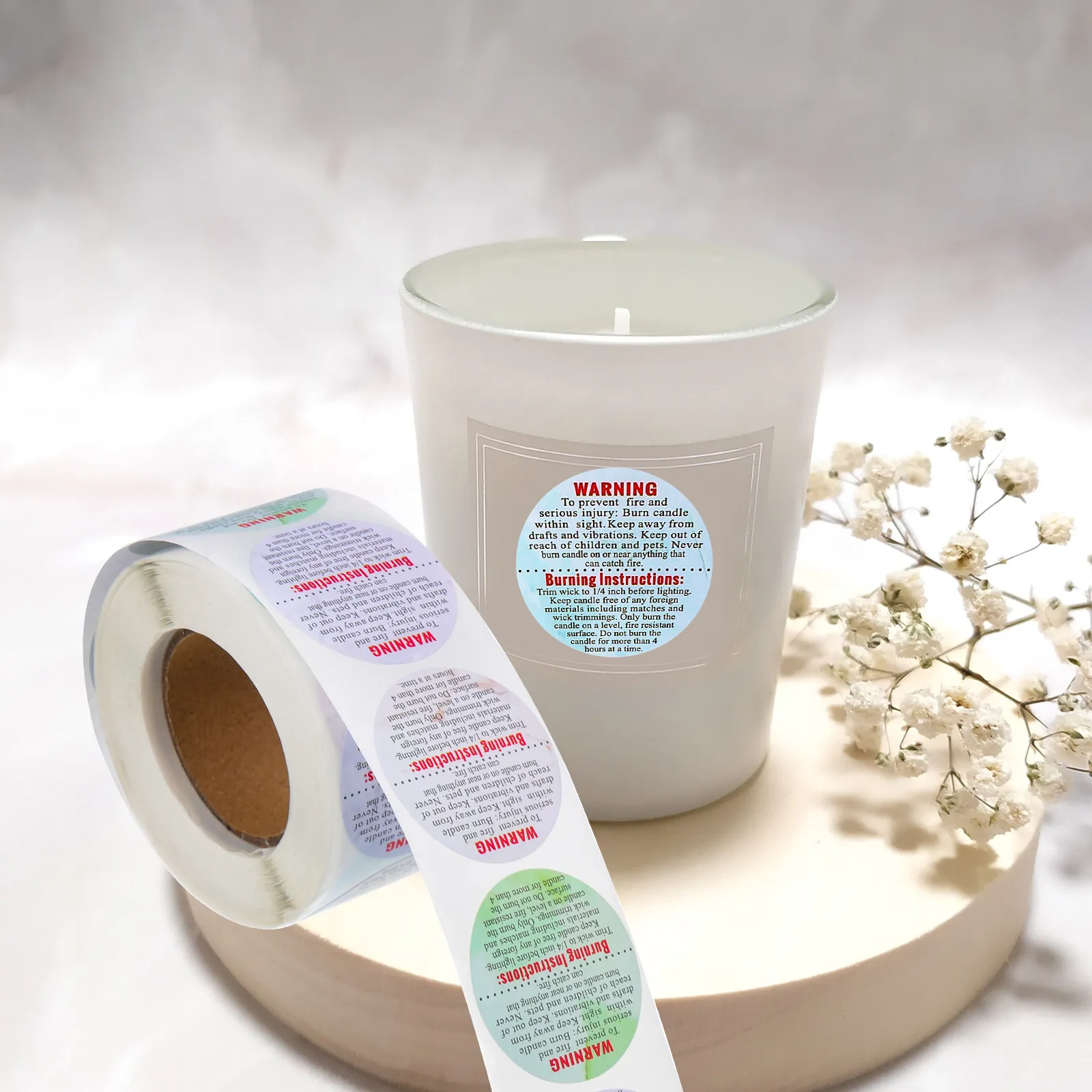 

2 Rolls Safety Decals Easy Apply Self-Adhesive Warning Stickers for Making Supplies Wax Melt Containers Jar