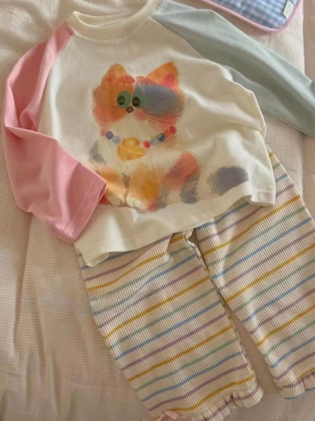 

Весенне-осенние брюки с эластичной резинкой на талии и полосатым узором для маленьких девочек, модные повседневные хлопковые брюки, детская одежда