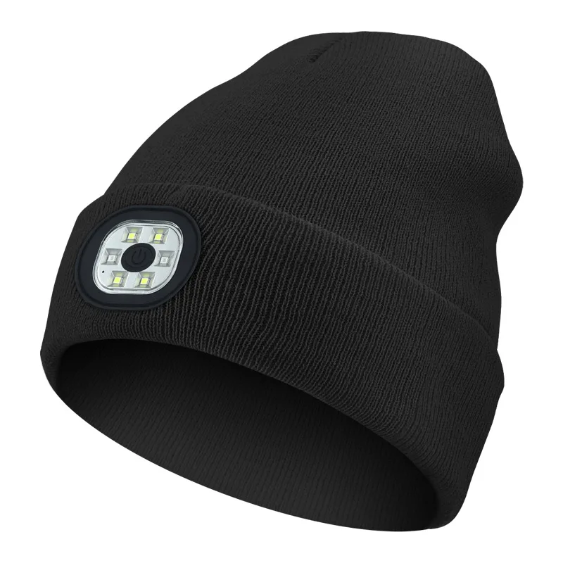 Knit Hat For Night Lighting With USB Rechargeable Flashlight 6LED Unisex Hat For Winter Outdoor Fishing Camping Warm Hat