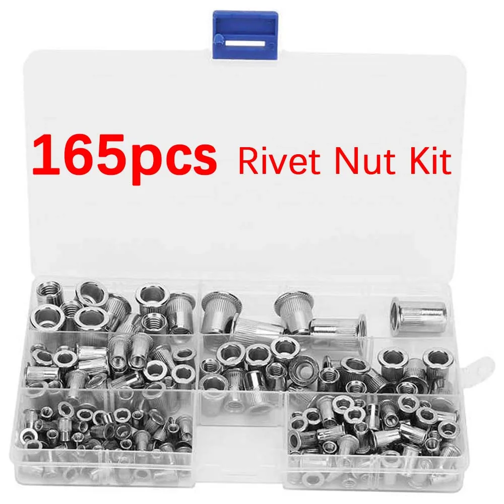 165Pcs M3/M4/M5/M6/M8/M10 Stainless Steel Rivet Nut Set Boxed Welding Nut Combination Kit for instruments, furniture,decoration