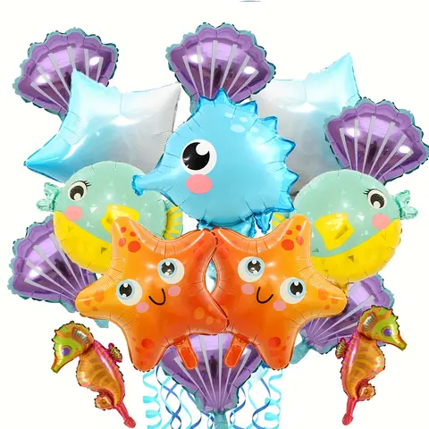 15pcs Ocean Animal Balloons Birthday Party Small Sea Horse Pufferfish Shell Starfish Fish Marine Balloon Sea Theme Party Decor