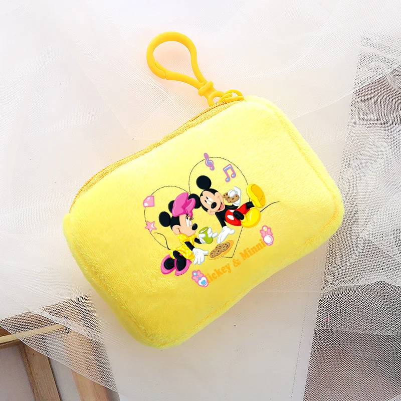 New Disney Plush Coin Purse Mickey Minnie Cartoon Anime Kawaii Square Storage Bag Key Case Handbag Kids Girl Boy Birthday Gift