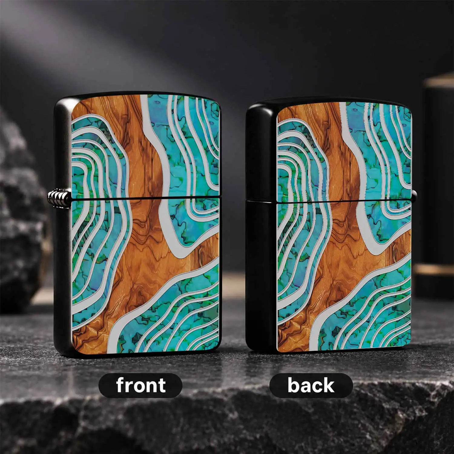 Creative Wavy Line Textured Lighter Art Wood Grain Stained Glass Stitching Design Portable Ignition Tool Perfect For Daily Use Outdoor Activities Gifting Scenes Exquisite Unique Practical Decorative Small Accessory For A Humorous And Intere