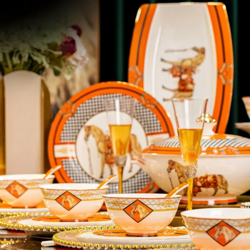 New dishes and horse sets tableware, bone china European light luxury palace style