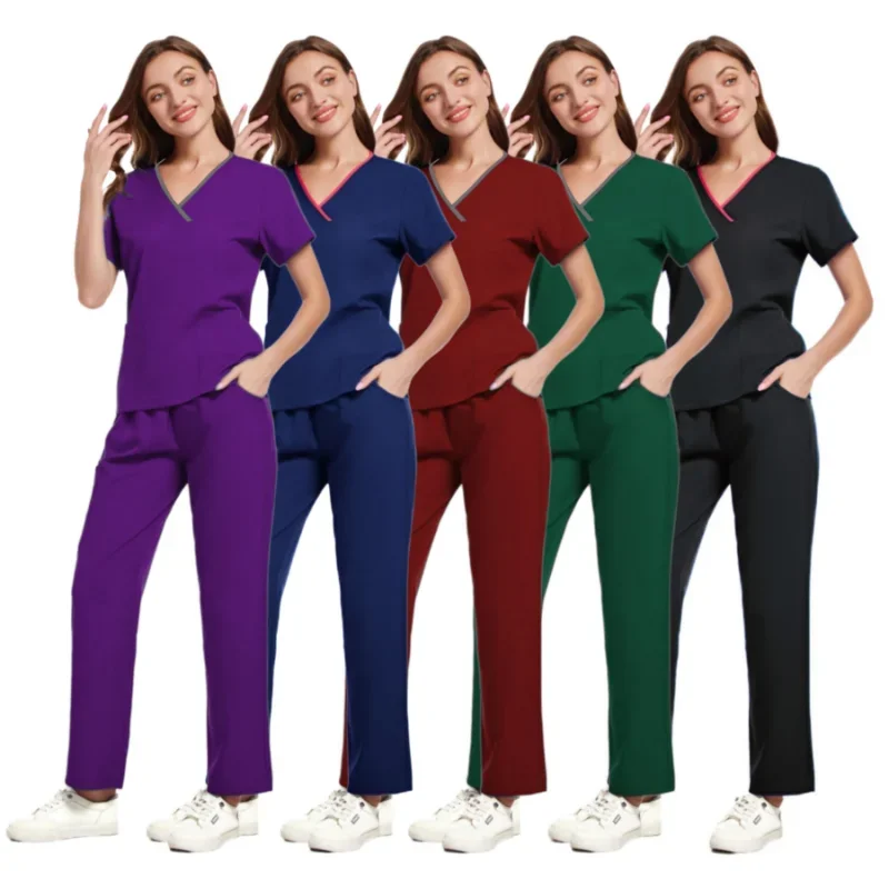 

New Scrubs Set Medical Uniforms Stretch Scrub Tops With Pocket Pants Nurse Uniform Doctor Surgery Overalls Beauty Salon Workwear