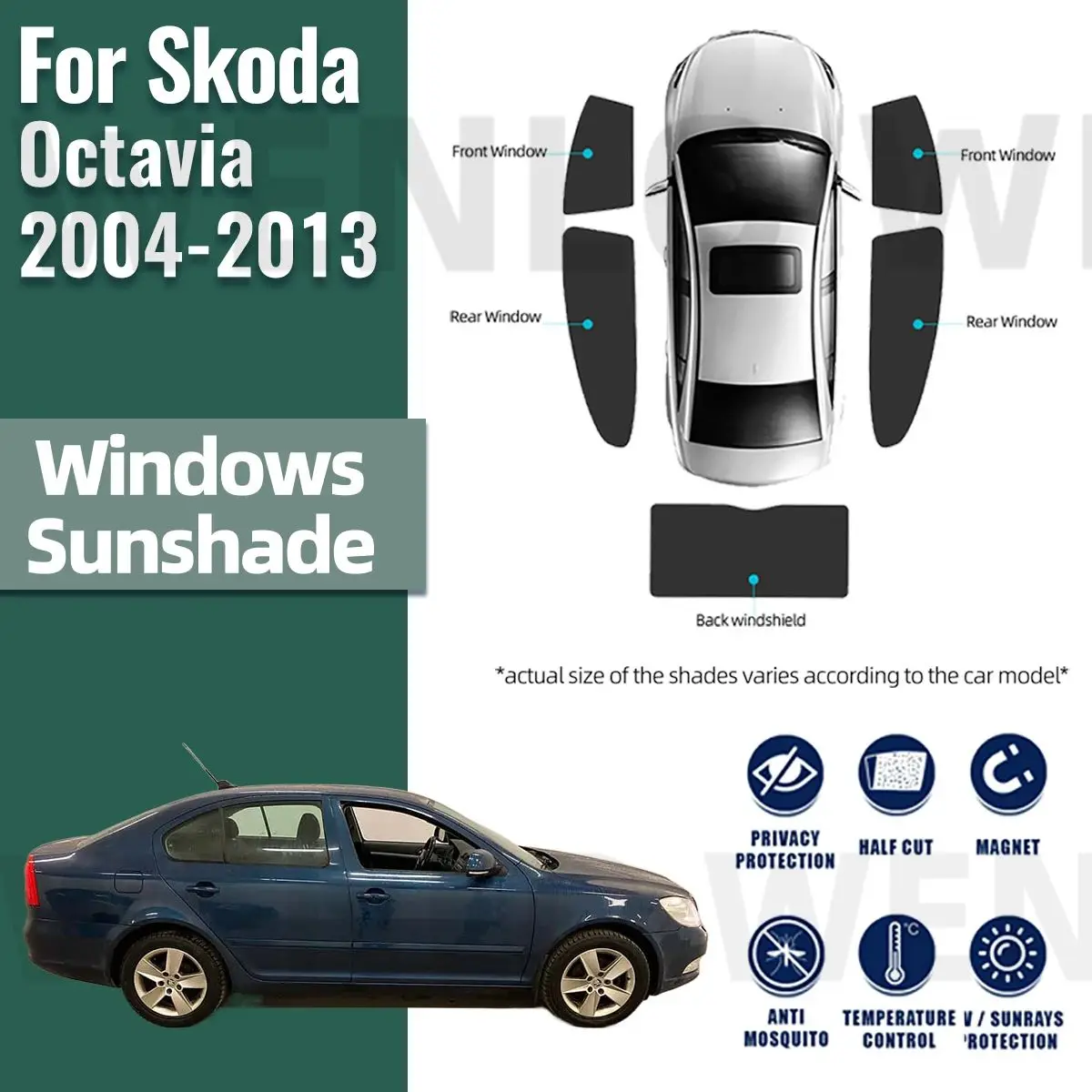 For Skoda Octavia 1Z 2004-2013 Laura Magnetic Car Sunshade Shield Front Windshield Frame Curtain Rear Side Window Sun Shade