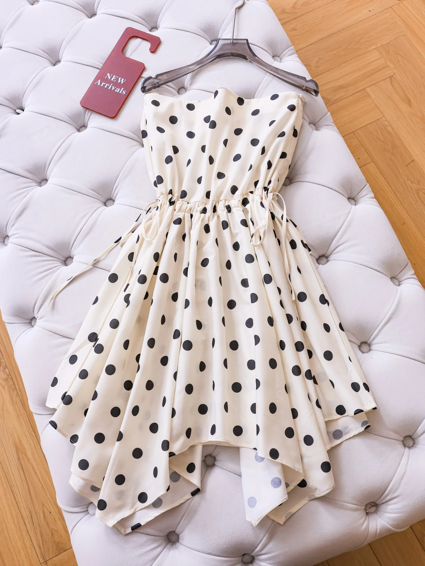Color Block Polka Dot Drawstring Waist Short Dress Backless Puffy Princess Skirt Sweet Style Women's Polyester Casual Dress