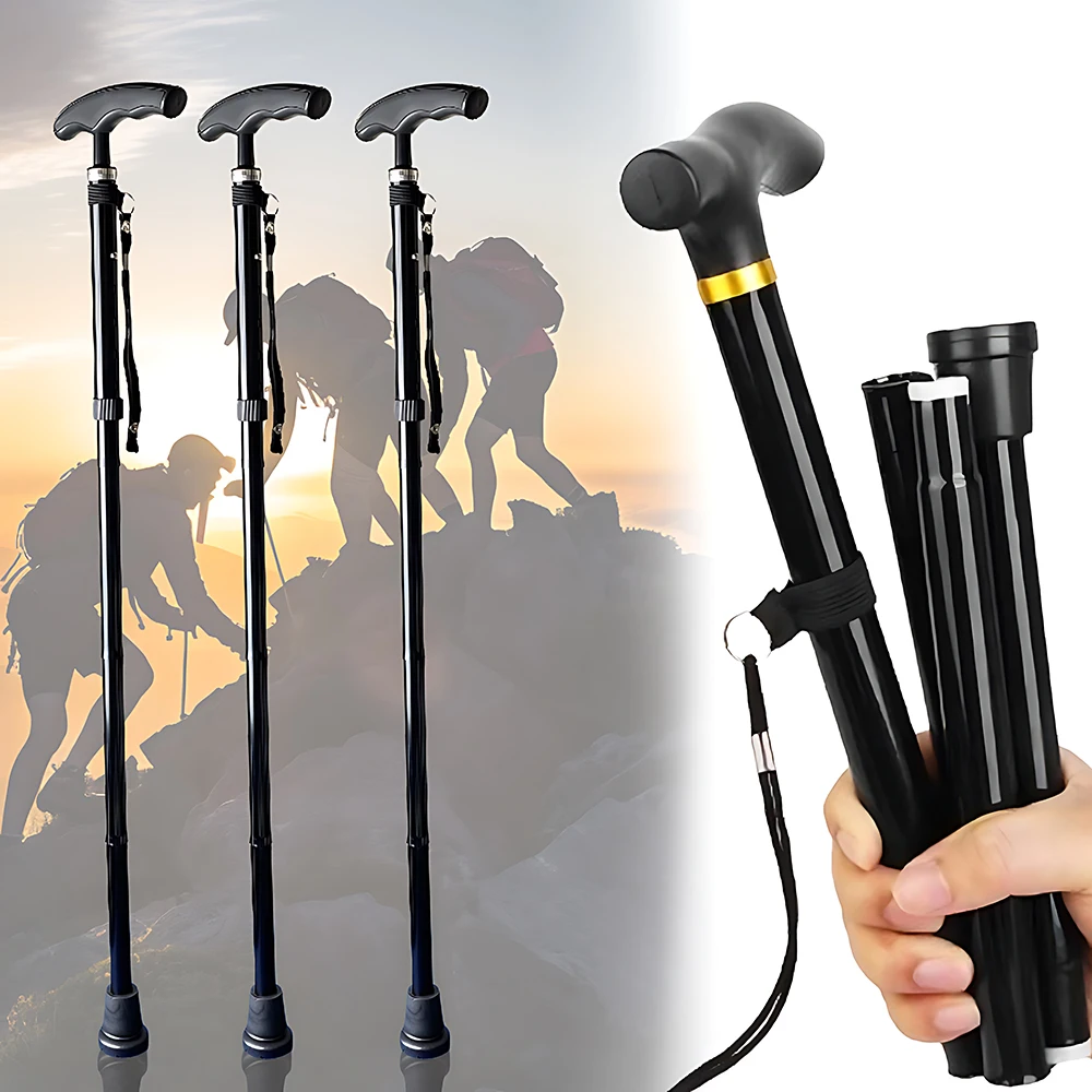 1-4PC Bastone da trekking pieghevole per esterni a 4 sezioni Bastone da trekking portatile da campeggio per anziani Telescopico facile da indossare nella borsa