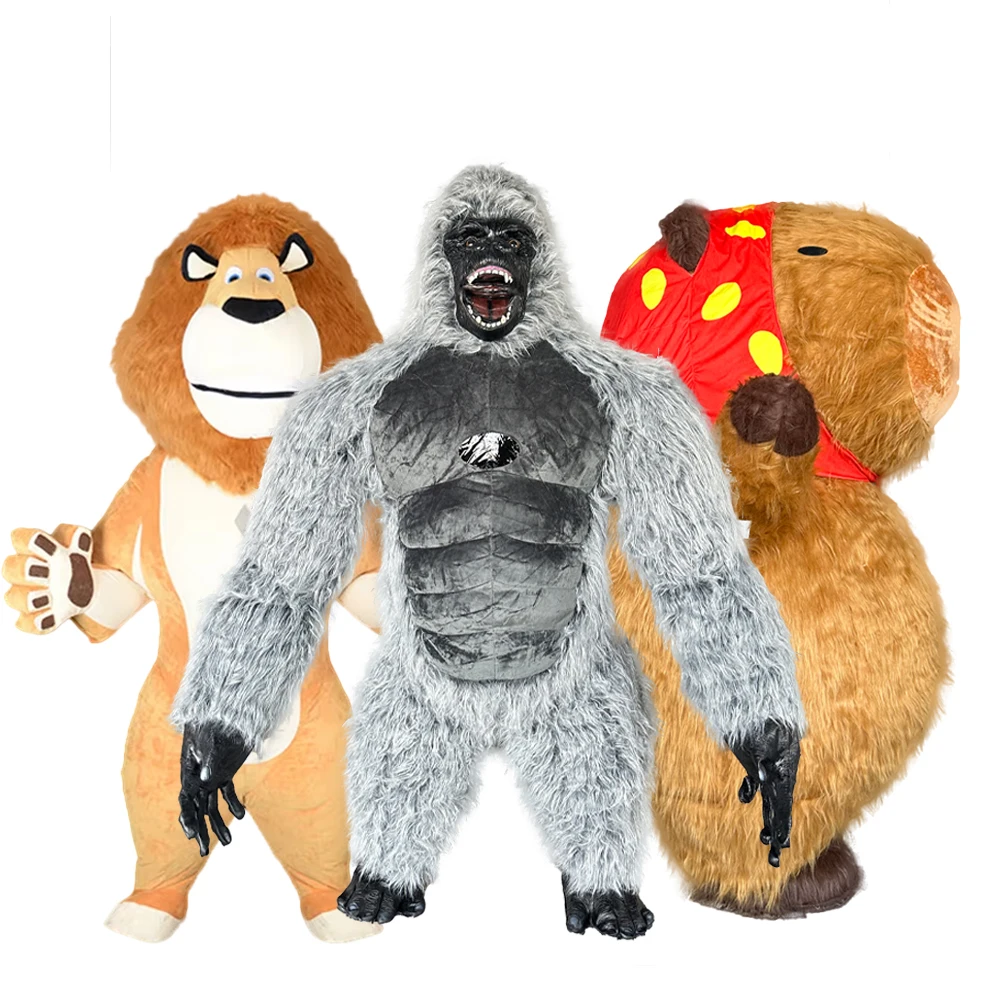 Disfraz inflable de Rey Kong gris León, mascota, desfile, personaje adulto, Cosplay, Animal, cumpleaños, fiesta de Halloween, conjunto de eventos
