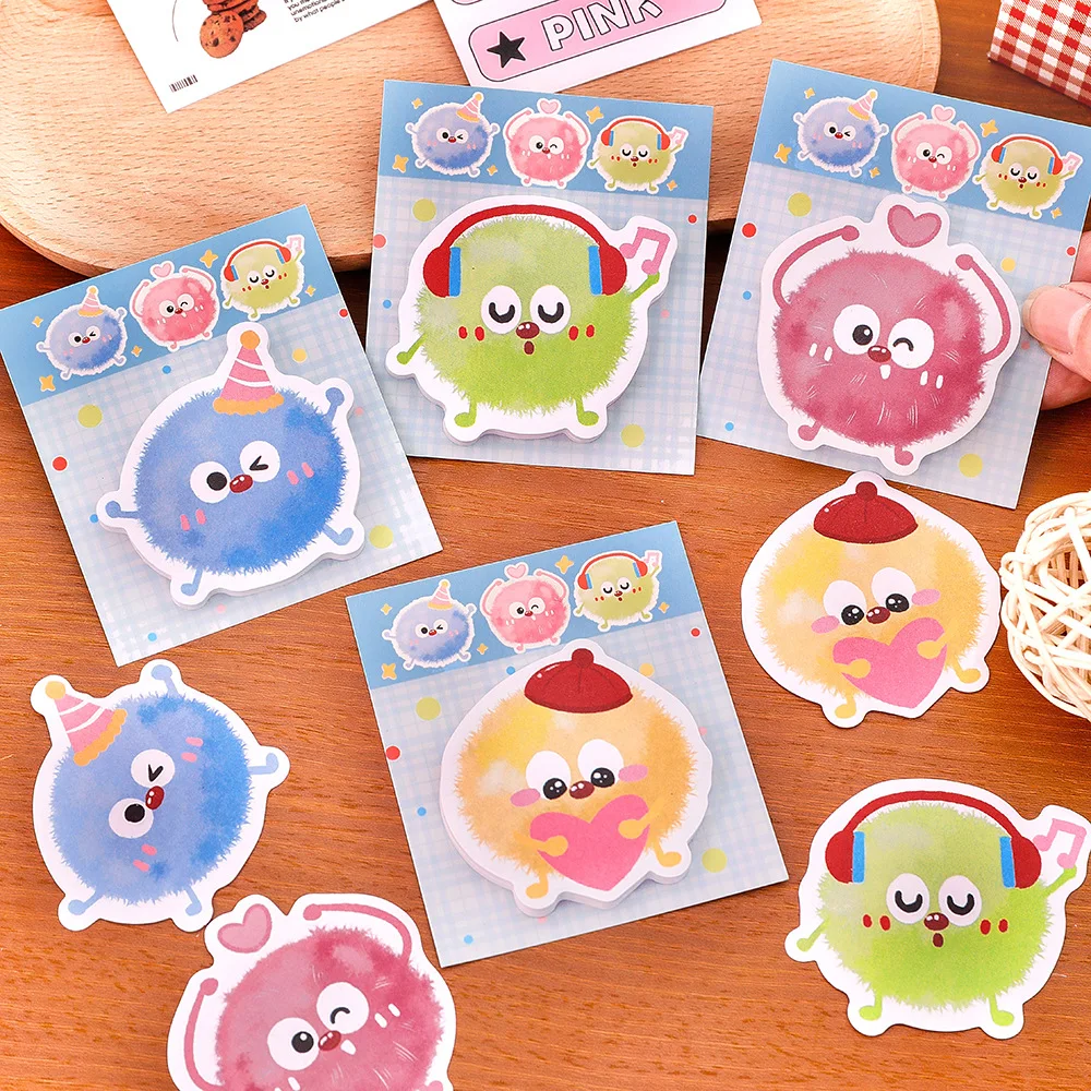 

5 шт./лот, милый мультяшный блокнот с помпоном и шариком, студенческие липкие заметки, заметки для написания сообщений, детские школьные наклейки, офисные канцелярские принадлежности