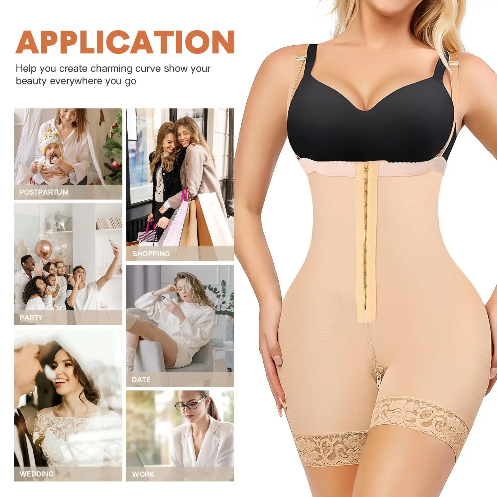 เทป Shapewear กระโปรง Lifter โพลีเอสเตอร์ออกกําลังกายชุดบอดี้สูทผู้หญิง Tummy Control