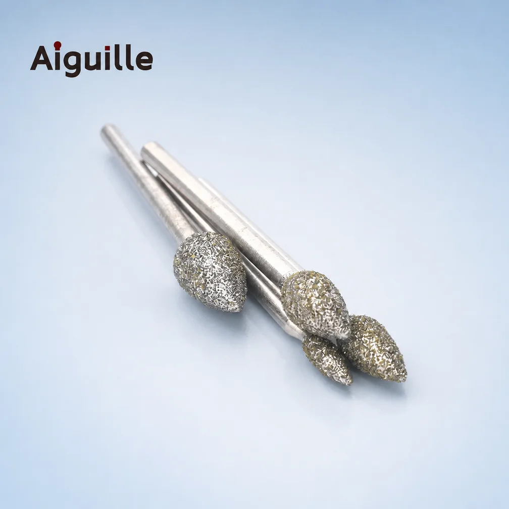 Aiguille 100pcs Torch-Shaped Diamond Burrs 60# 3mm Shank Grinding Tool for Rough Stone Work and Mold Deburring