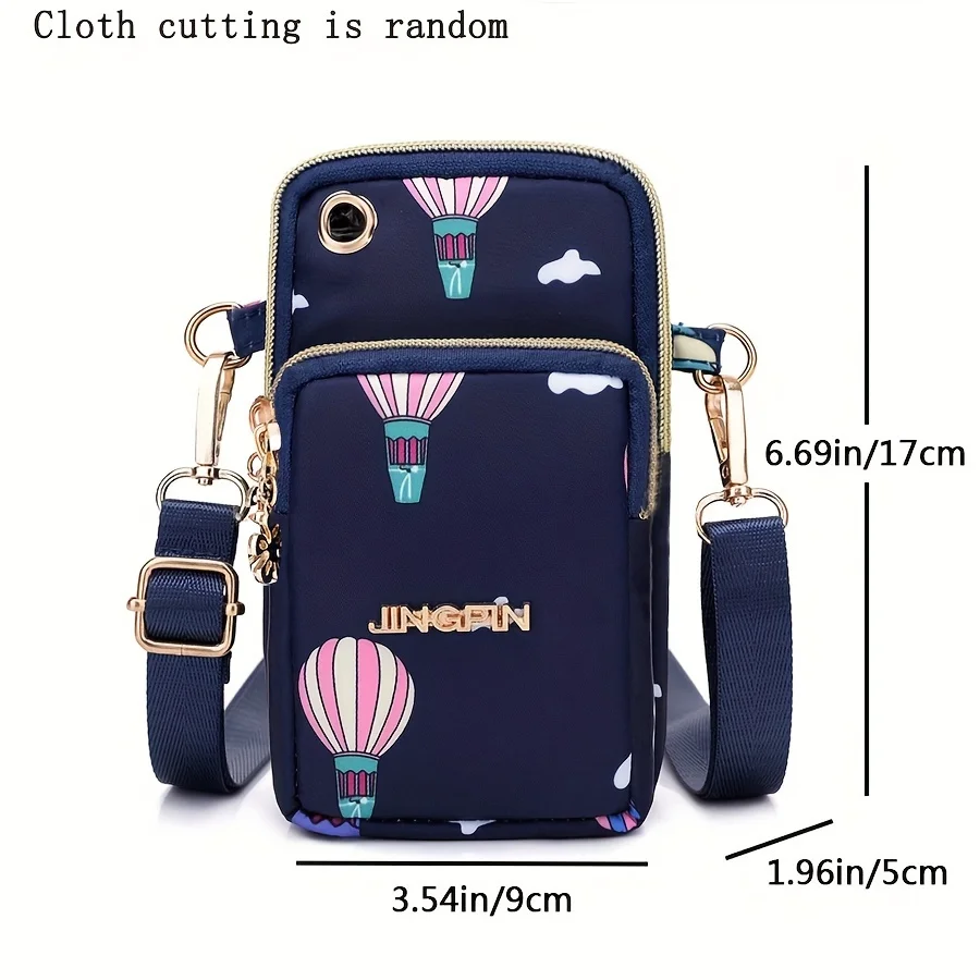 Fashion Ladies Nylon Crossbody Bag Triple Zip Mobile Phone Bag Can Be Inserted Headphones Can Set of Arm Sports Coin Purse