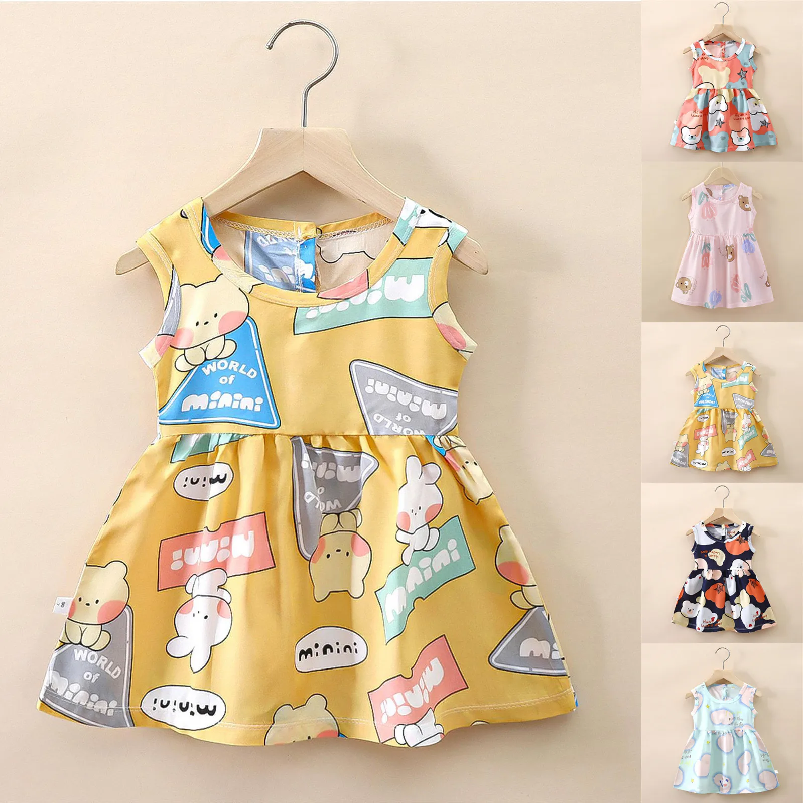 Baby Girls Dress Sleeveless Cute Print Cartoon Kids Princess Dresses Cotton Children Sundress Clothes Girl Summer Beach Clothing