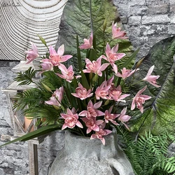 SunMade Luxury Classical Cymbidium Bouquet Artificial Orchids Fake Flowers Table Decoration for Wedding Home Decor White Flores