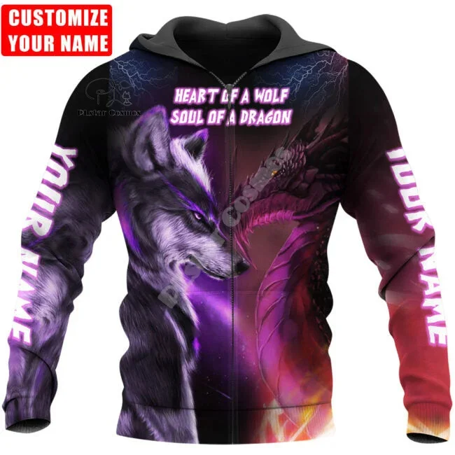 

NewFashion Custom Name Animal Dragon Tattoo Retro Vintage Streetwear Pullover Tracksuit 3DPrint Harajuku Casual Hoodies Jacket M