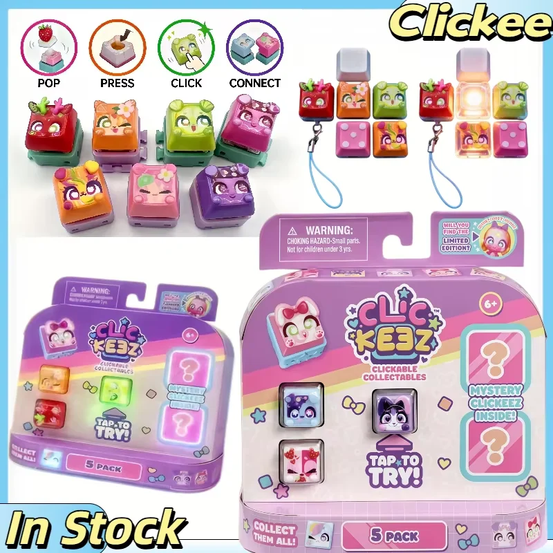 Chaveiro Hot Clickeez Fidget Keycap, com LED Iluminado, Switch de Teclado Mecânico, para Alívio do Estresse, Blind Box Colecionável, Pingente para Mochila