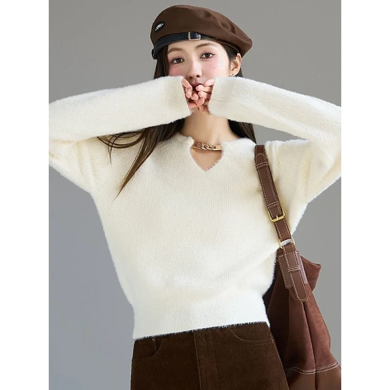 

Норковый бархатный свитер для женщин на осень и зиму, новый стиль, темпераментный свитер с внутренней нижней частью, топ