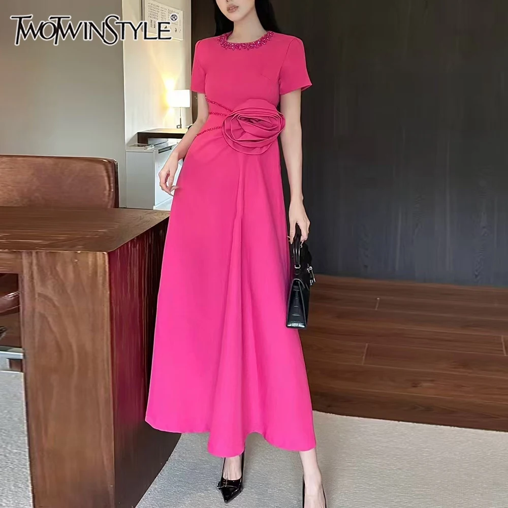

TWOTWINSTYLE однотонные платья для похудения с аппликацией для женщин с круглым вырезом и коротким рукавом с высокой талией темпераментное модное платье женское
