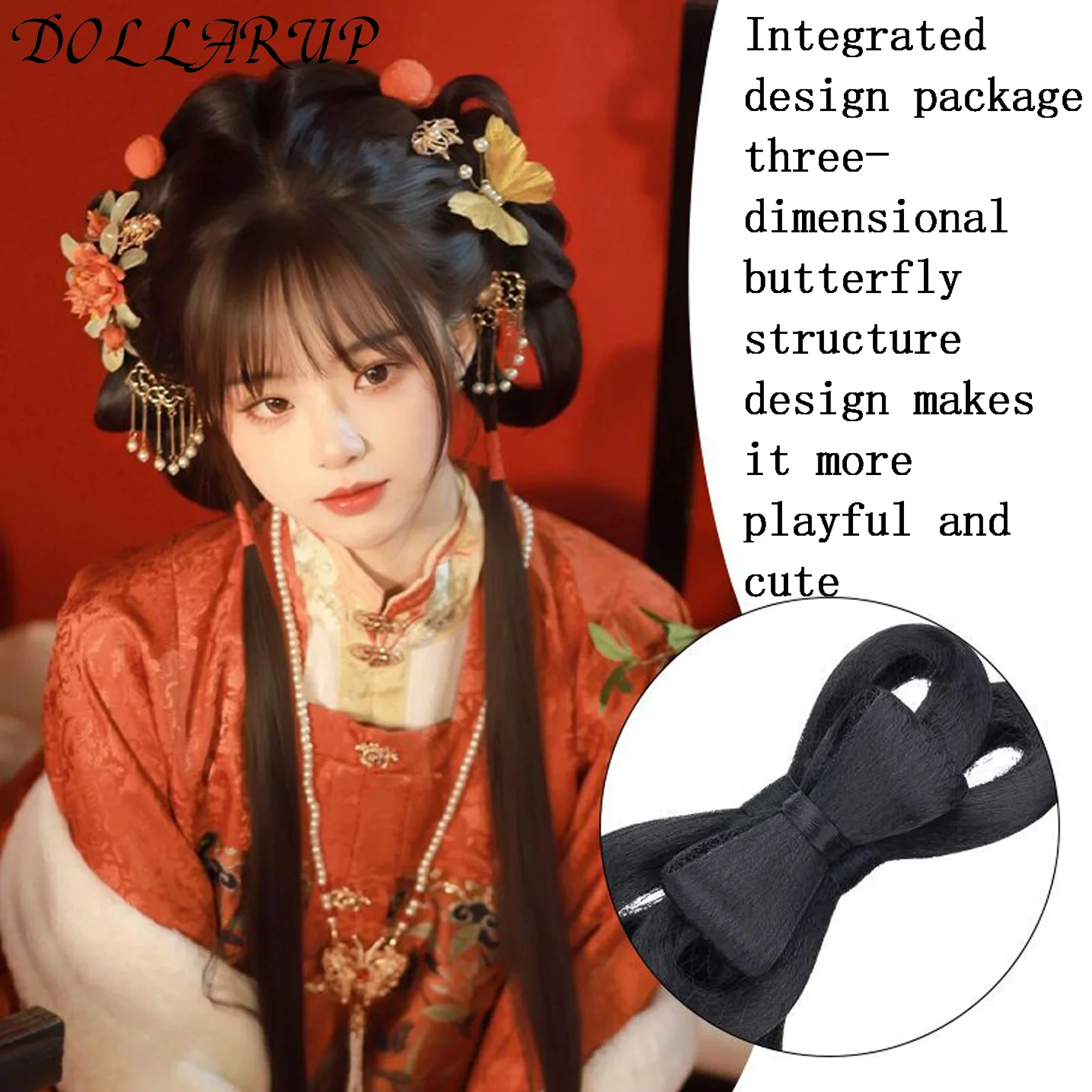 JKL Synthetic Hanfu Wig Headband Antique Bow Bun Novice Daily Song And Ming Dynasty Costume Style Bun
