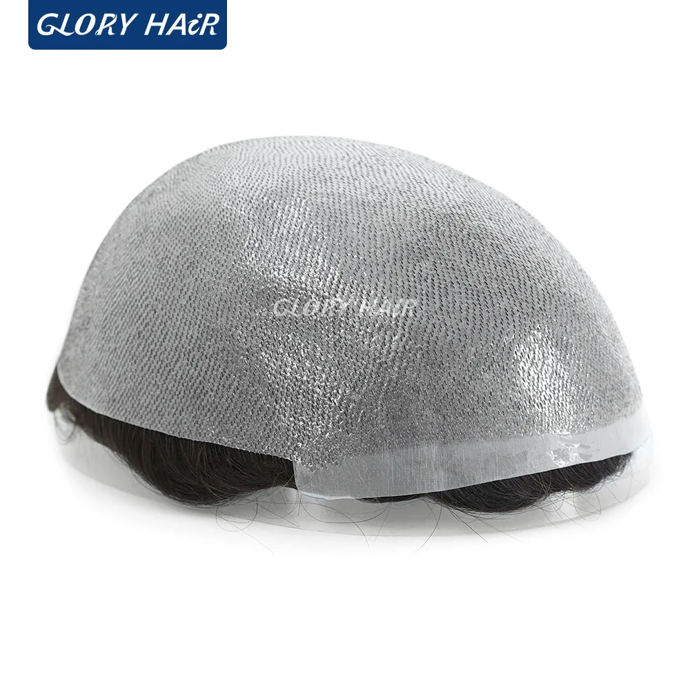 

BIO 0.05-0.06mmThin Skin Male Hair Prosthesis Men Toupee Wig Handmade Knotted 1/8" V Loop Front Indian Men's Capillary Prothesis