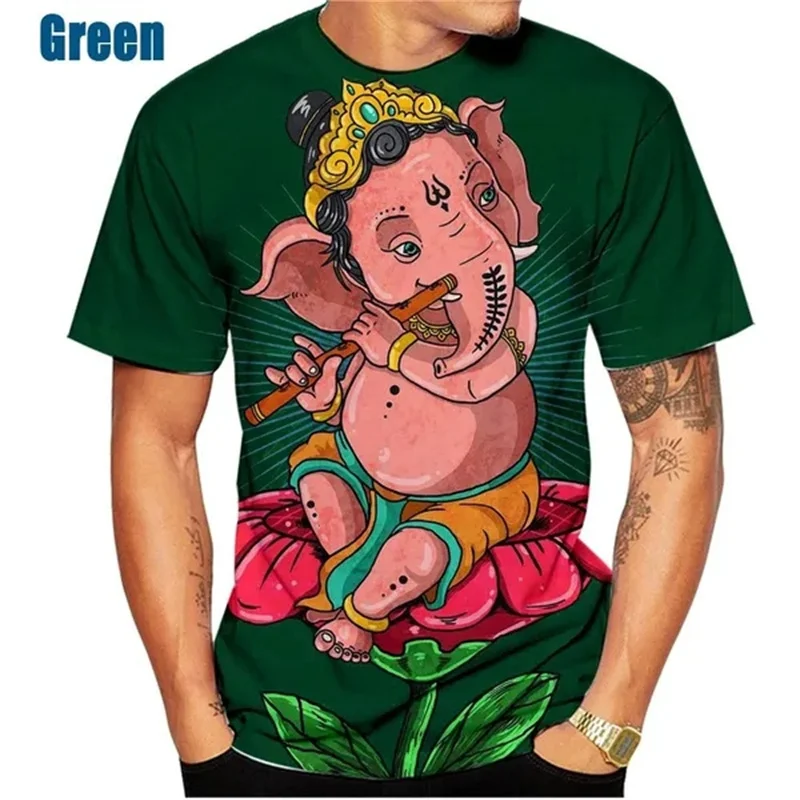 God Of Wisdom Ganesha T Shirts 3D Printing Hindu Ganesha Tshirt Men And Womens Apparel Short Sleeve Breathable Streetwear Tops