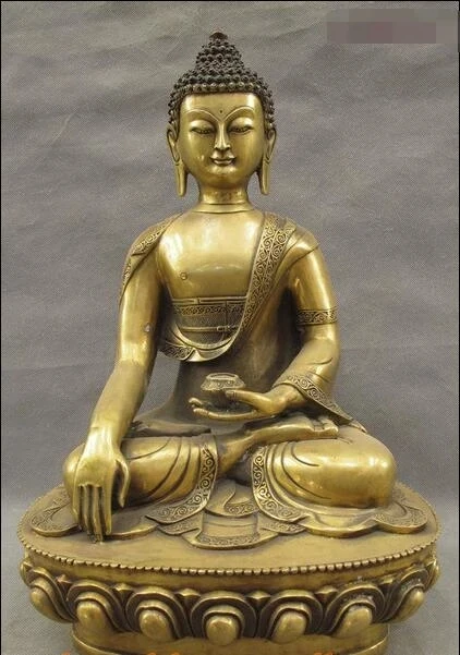 

17.5" Tibet Mahayana Buddhist Temple Bronze Shakyamuni Sakyamuni Buddha Bowl Statue 44CM