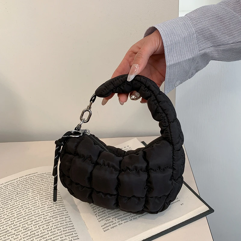 

Korea Pleated Cloud Bag 2025 Fashionable Armpit Mini Handbag Ruched Designer Tote Bag Solid Color Nylon Purse Top Handle Bags