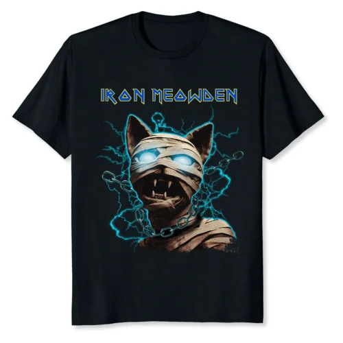 NEW LIMITED Iron Meowden Funny Cat T-Shirt