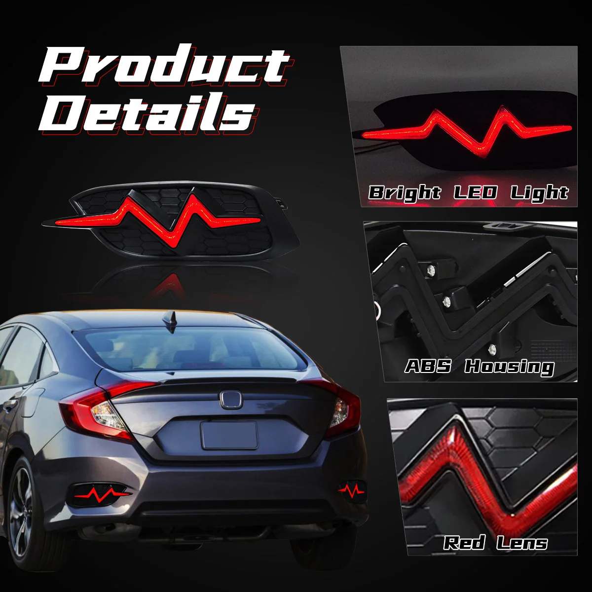 الفرامل الضوء الخلفي ل 2016 2017 2018 2019 2020 هوندا سيفيك المصد الخلفي عاكس ضوء لهوندا سيفيك القيادة تشغيل الذيل مصباح #3