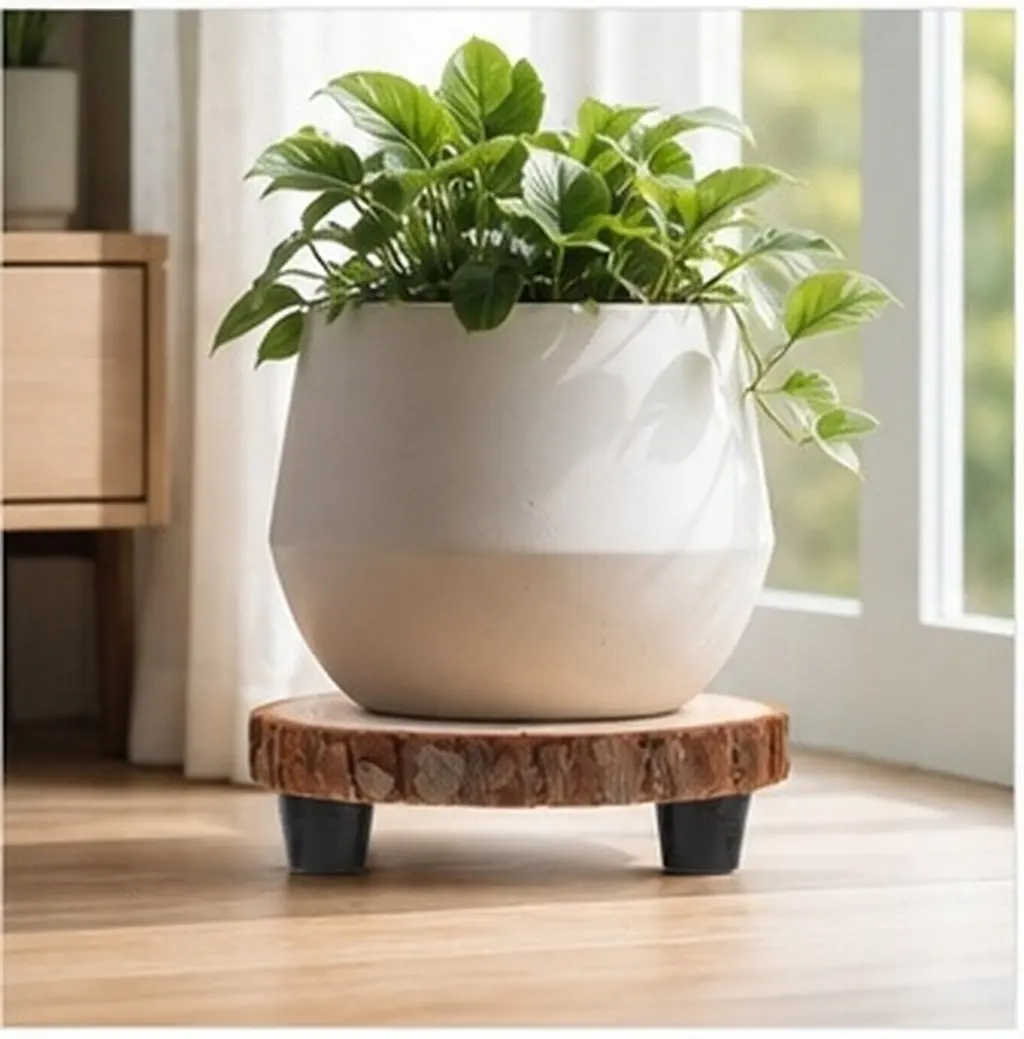 4pcs Round Wooden Flower Pot Base Stand Legs for Indoor Outdoor Balcony Planter Holder Garden Tray