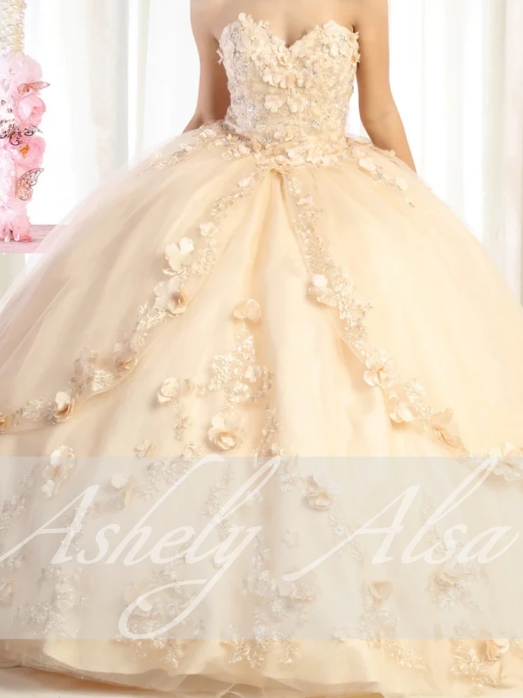 Nieuw Ontwerp Mexicaanse Assepoester Meisje Quinceanera Jurk 3d Gebloemde Liefje Baljurk Prom Feestjurk Vestido De Xv Anos