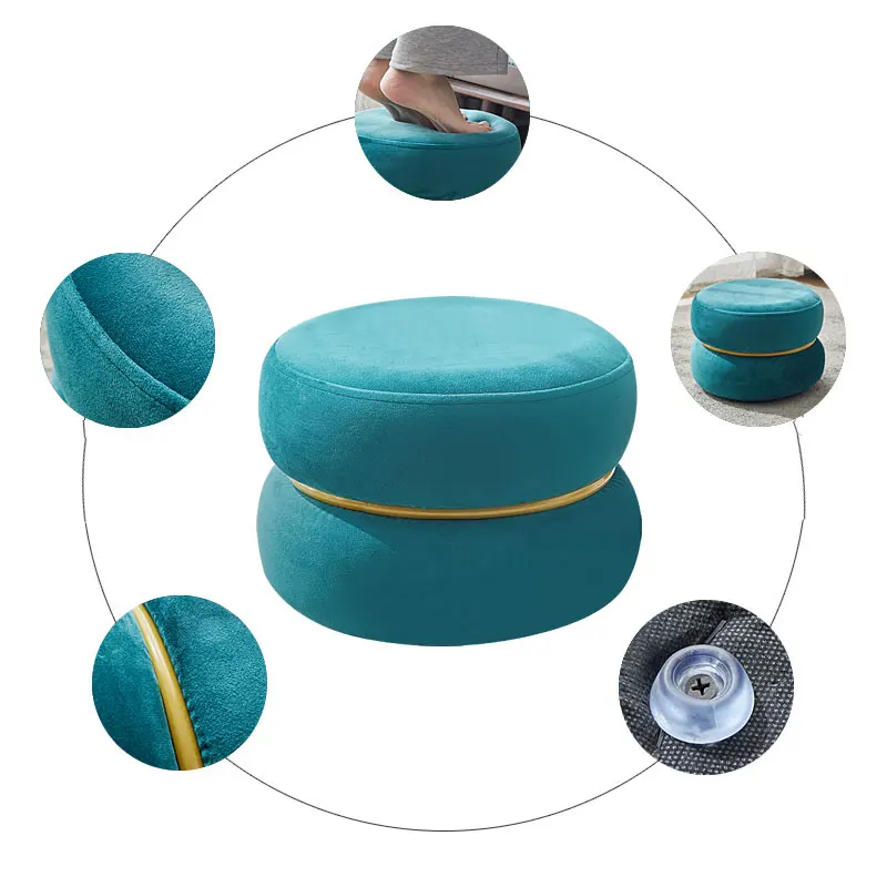 Living Room Sofa Ottoman Creative Shoe Changing Low Stool Leisure Soft Small Round Mound Modern Children\'s Velvet Stool