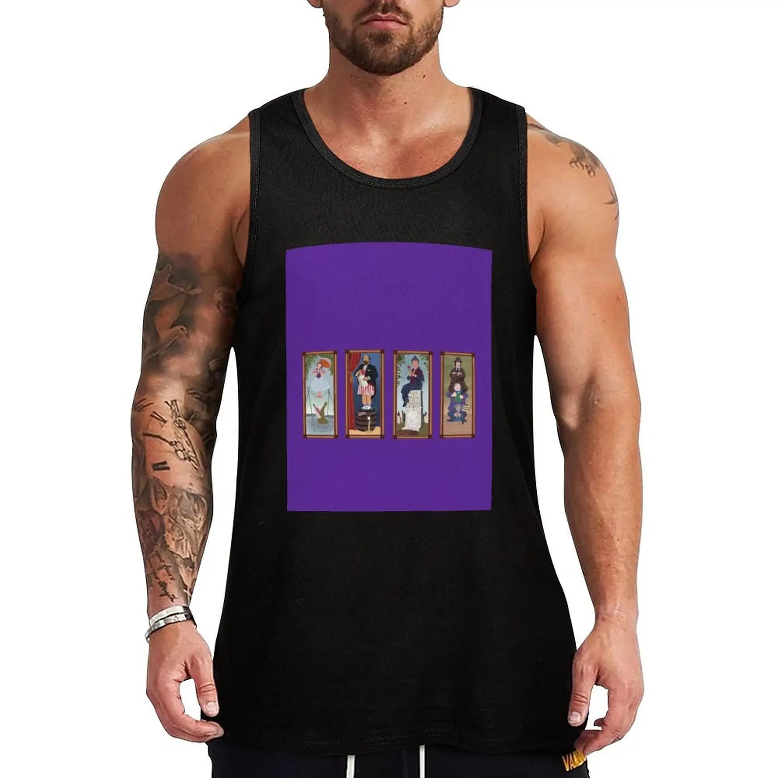 Minimalist Haunted Mansion Stretching Room Portraits Tank Top Top summer clothes for men Men's singlets summer