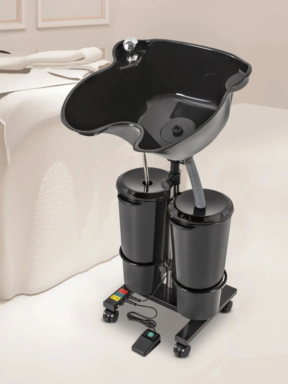 Draagbare shampoobak met 2 wateremmers, 30 cm diepe salon haarwasbak, verstelbare hoogtehoek mobiele shampookom-eenheid - afbeelding 2