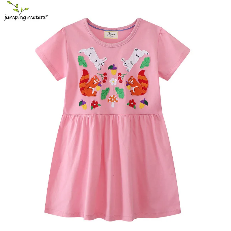 

Jumping Meters 2-7T Animals Applique Summer Party Girls Dresses Princess Short Sleeve Birthday Wedding Baby Frocks Costume