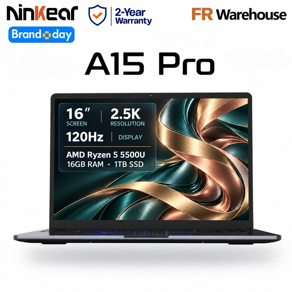 Ninkear A15 Pro Laptop 16 Zoll 2.5K 120Hz IPS Display AMD Ryzen 5 5500U 16GB RAM 1TB SSD Windows 11 WiFi 6 Fingerabdrucksensor beleuchtete Tastatur für Büro Studium Multitasking