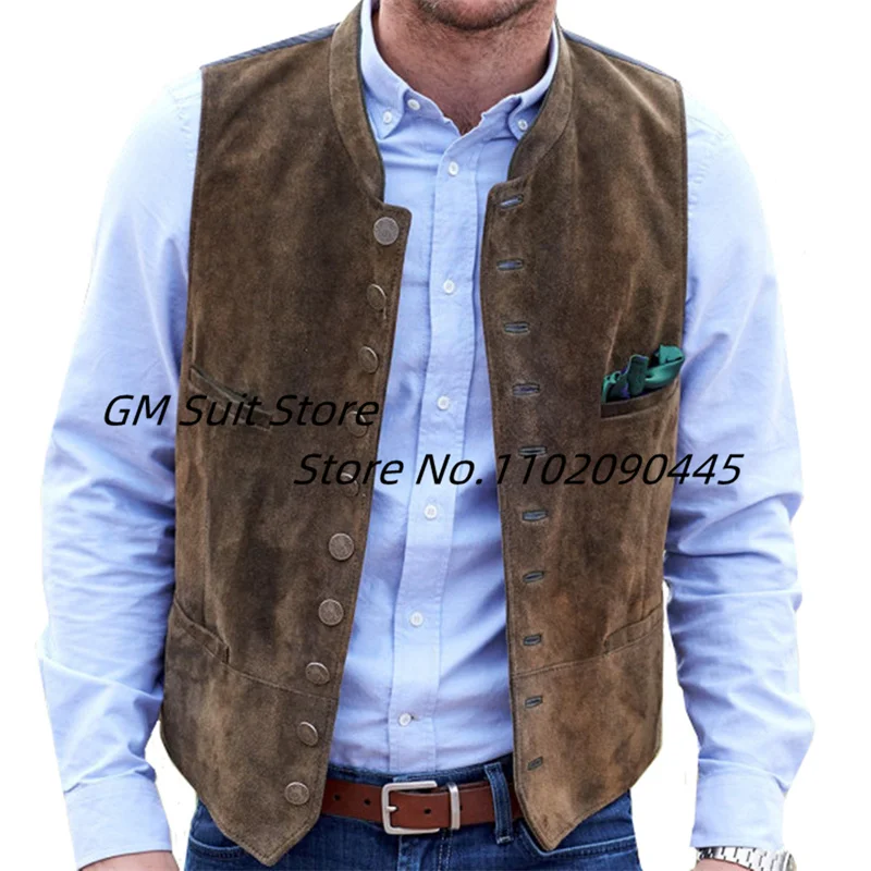 Men Vest Suede Leather Formal Sleeveless Jackets Weste Herren For Groosmen Wedding Waistcoat