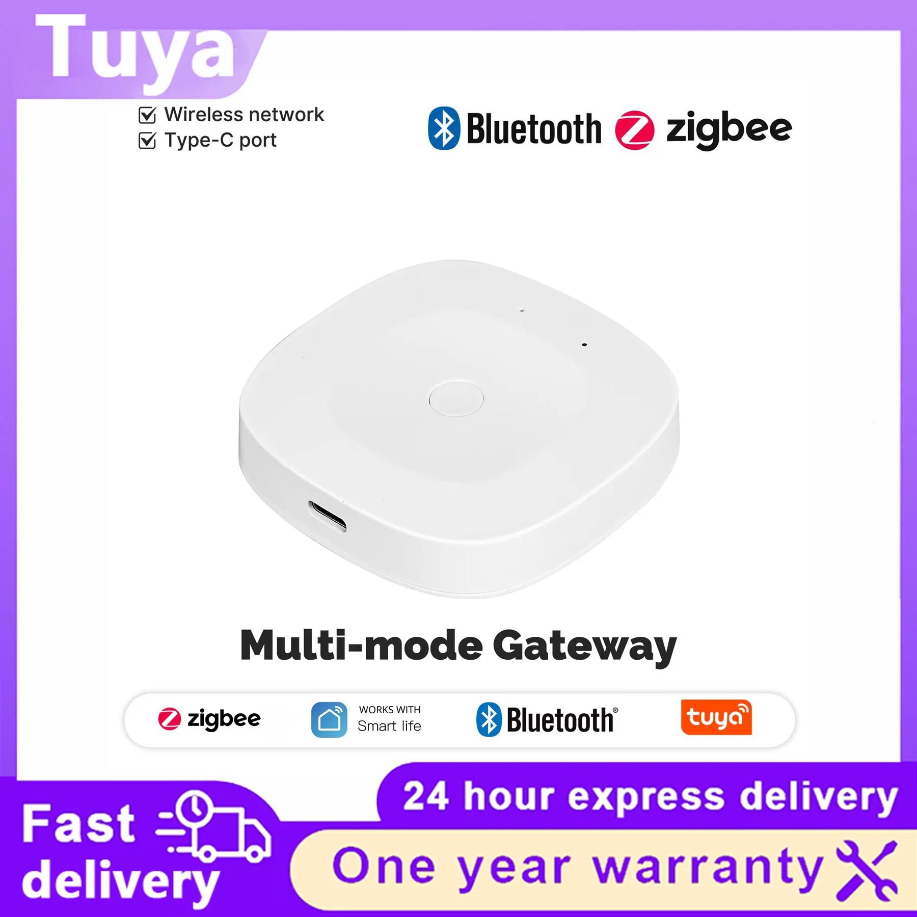 Gateway Inteligente Multimodo Tuya ZigBee Bluetooth Mesh Hub Alimentado por Tipo-C, Ponte para Casa Inteligente, Compatível com Alexa, Google Home e Smart Life