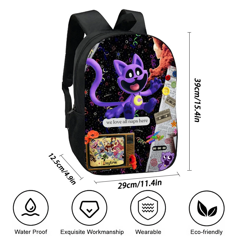 Sac à dos créatures souriantes, sacs initiés, sacs à crayons, sacs d'école de dessin animé pour garçons et filles, sacs de livre Amine Games, ensemble de 3 pièces