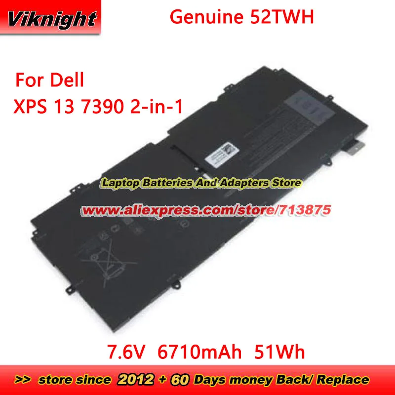 

Genuine 52TWH Battery XX3T7 for Dell XPS 13 7390 2-in-1 Series 7.6V 6710mAh 51Wh P103G P103G001 P103G002 MM6M8 0MM6M8 X1W0D